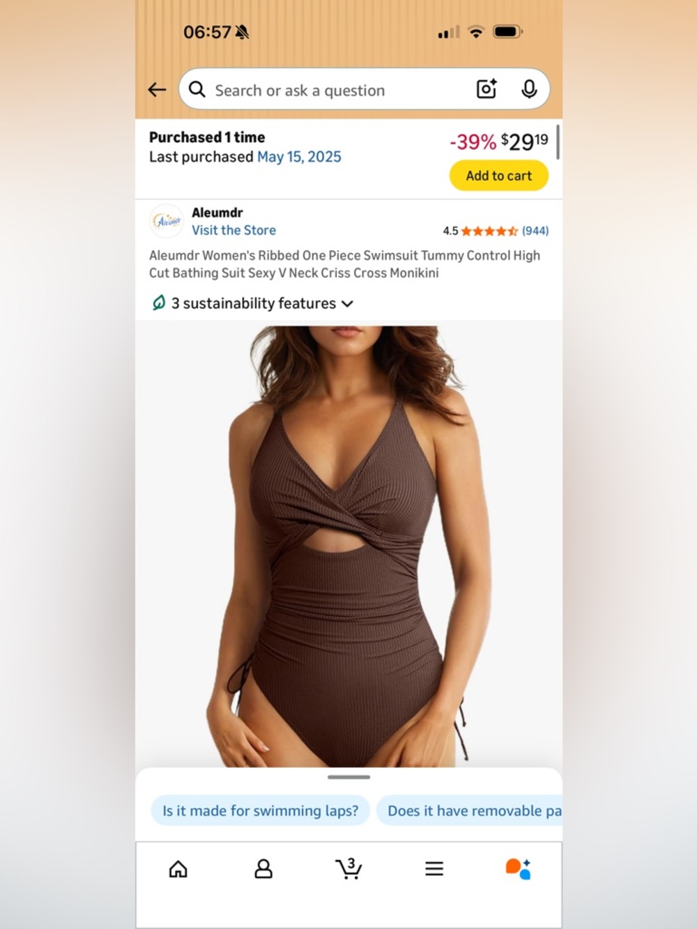 Women’s Brown Ribbed One-Piece Swimsuit
